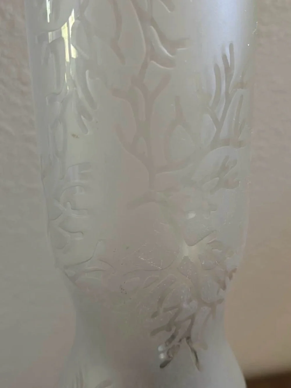 IKEA Vintage Frosted White Glass Lantern Lamp with Floral Motif